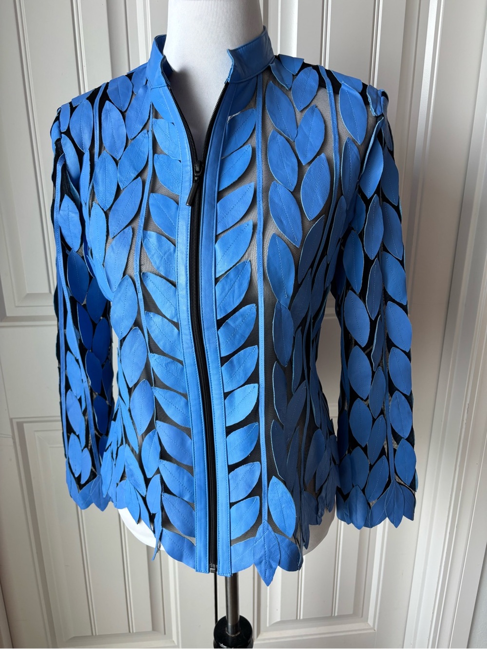 Artisan Dakota West Leather & Mesh Leaf Zip Front Jacket Sz M - Picture 2 of 11